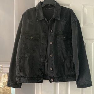 Black Distressed Oversized Black Denim Jacket